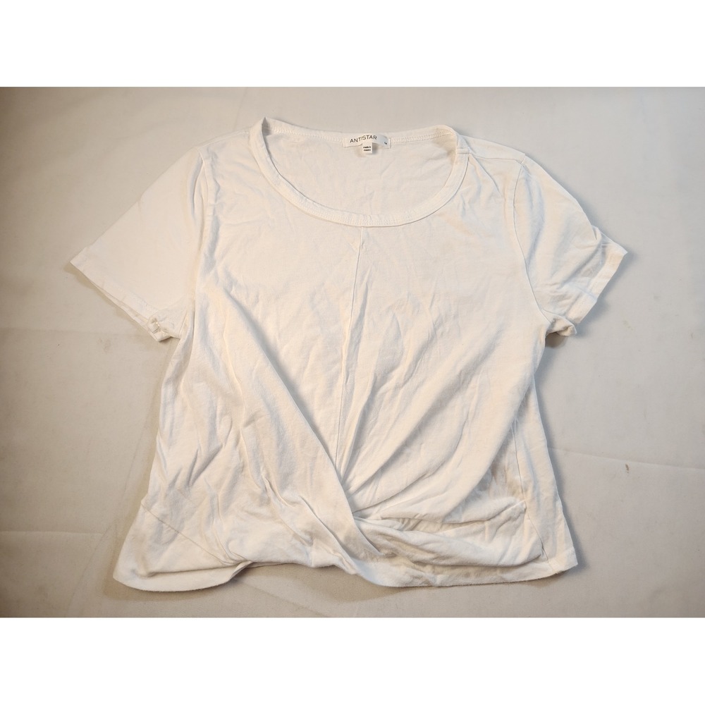 Antistar Womens White Twist Front Knot Short Sleeve Tee Shirt Size Medium Cute M
